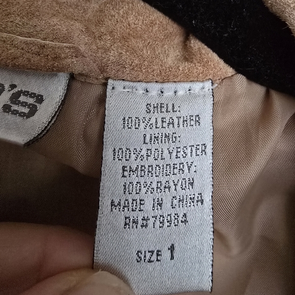 Chicos Women's Jacket Leather Open Front Collared W/ Lining Embroidery - Picture 4 of 9